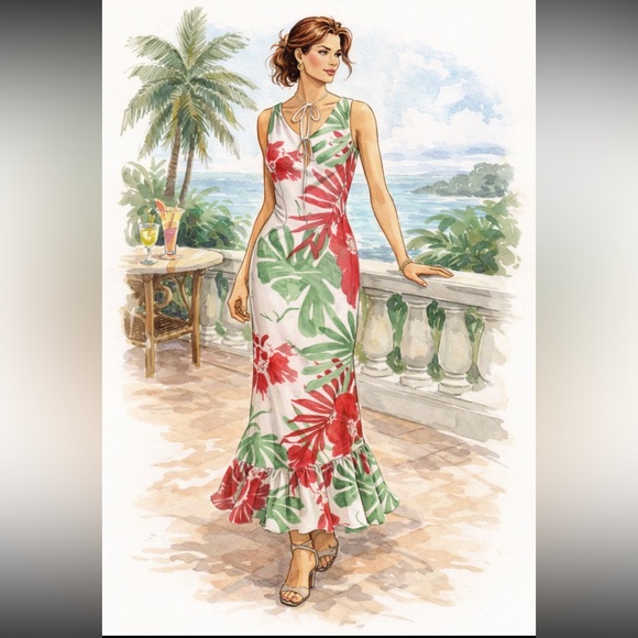 FIORI di ZUCCA 100% Silk Floral Dress Size 8 Bias Cut High Low Fishtail Tie Neck